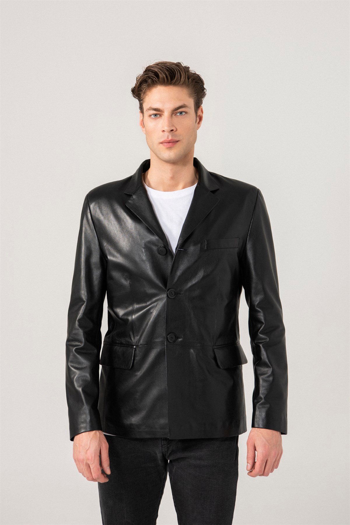 Pristine Leather Mens Genuine Lambskin Leather Black Blazer Coat Jacket MB-18 