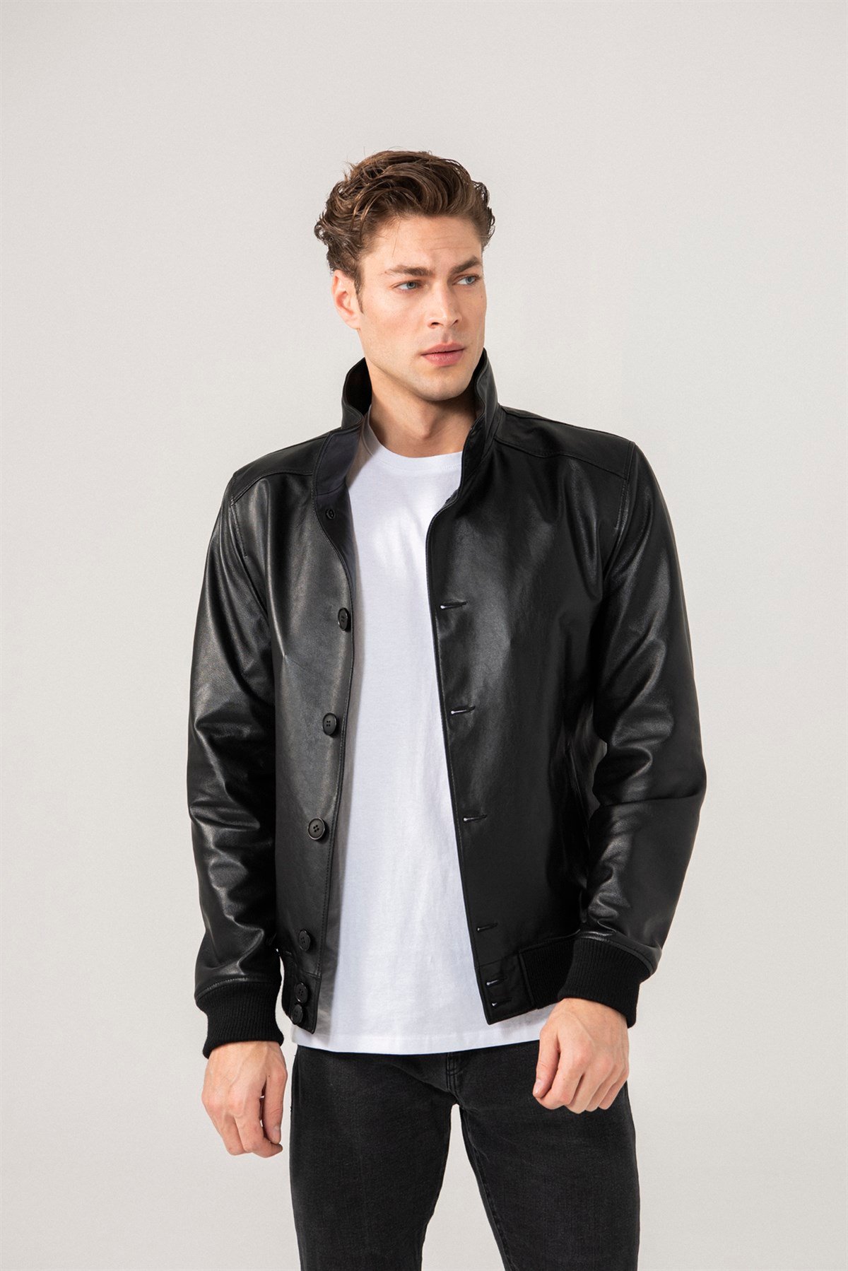ELIO Men Sport Black Leather Jacket Black Noble | Luxury Shearling