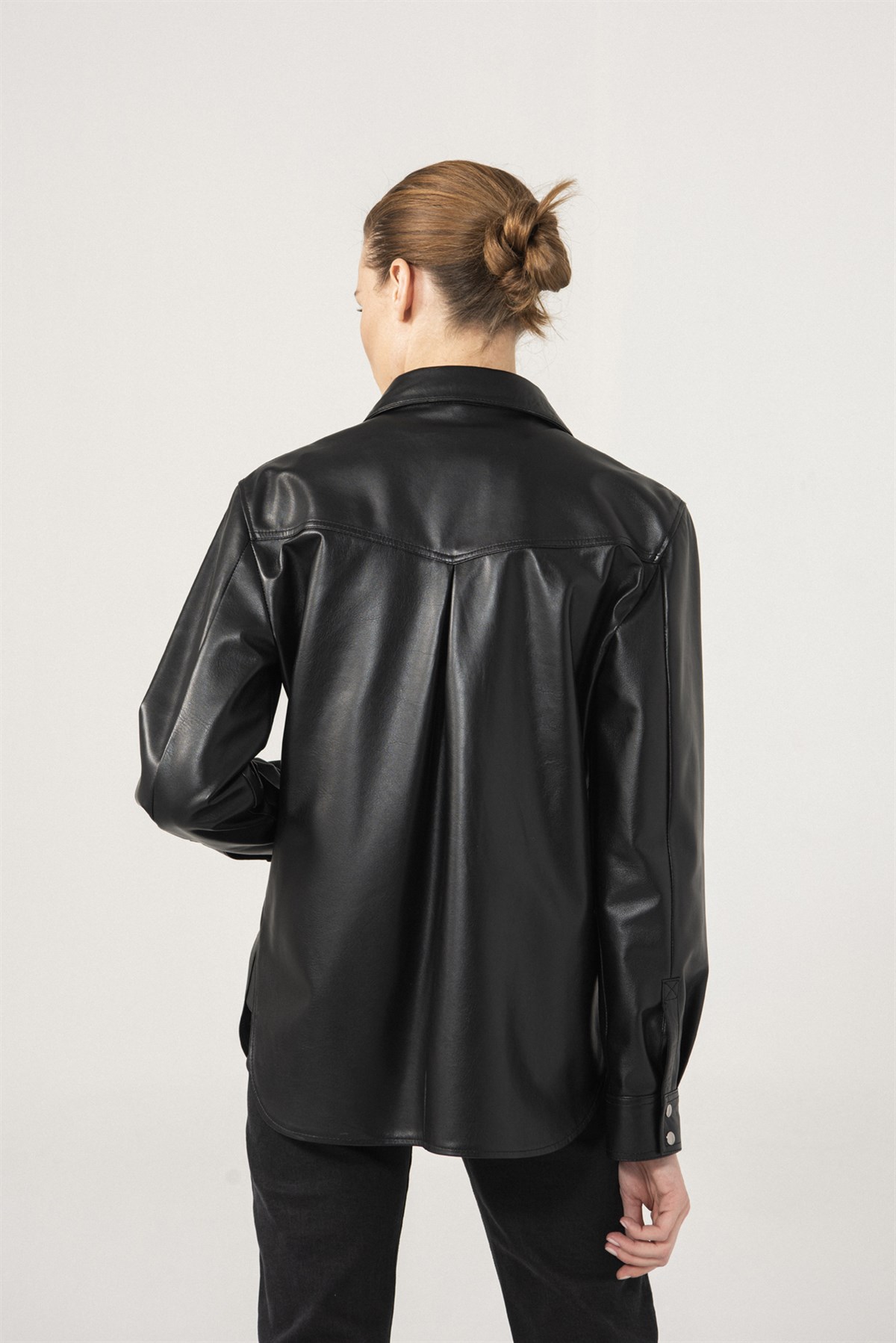 Sophia Women Black Leather Shirt Jacket | Women's Leather Jacket