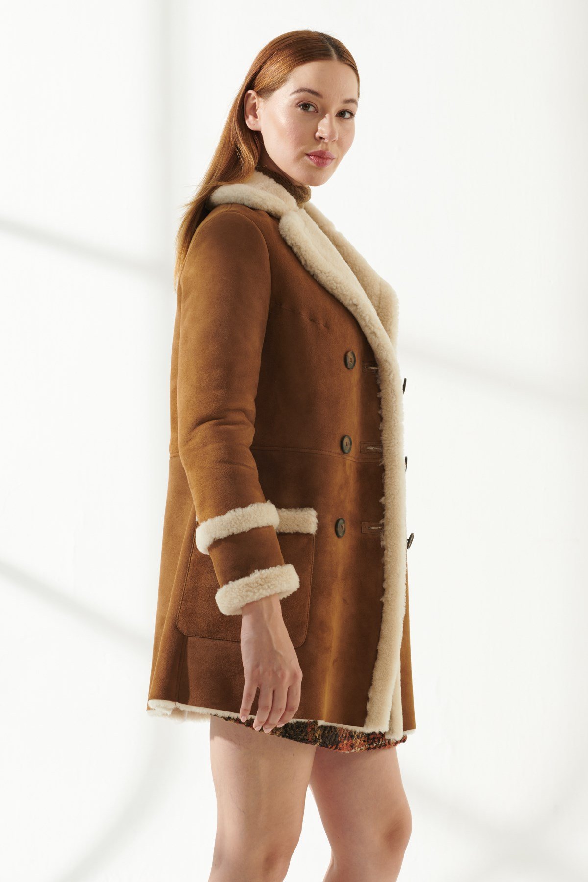 Brown S Stradivarius Long coat discount 65% WOMEN FASHION Coats Long coat Suede leather 