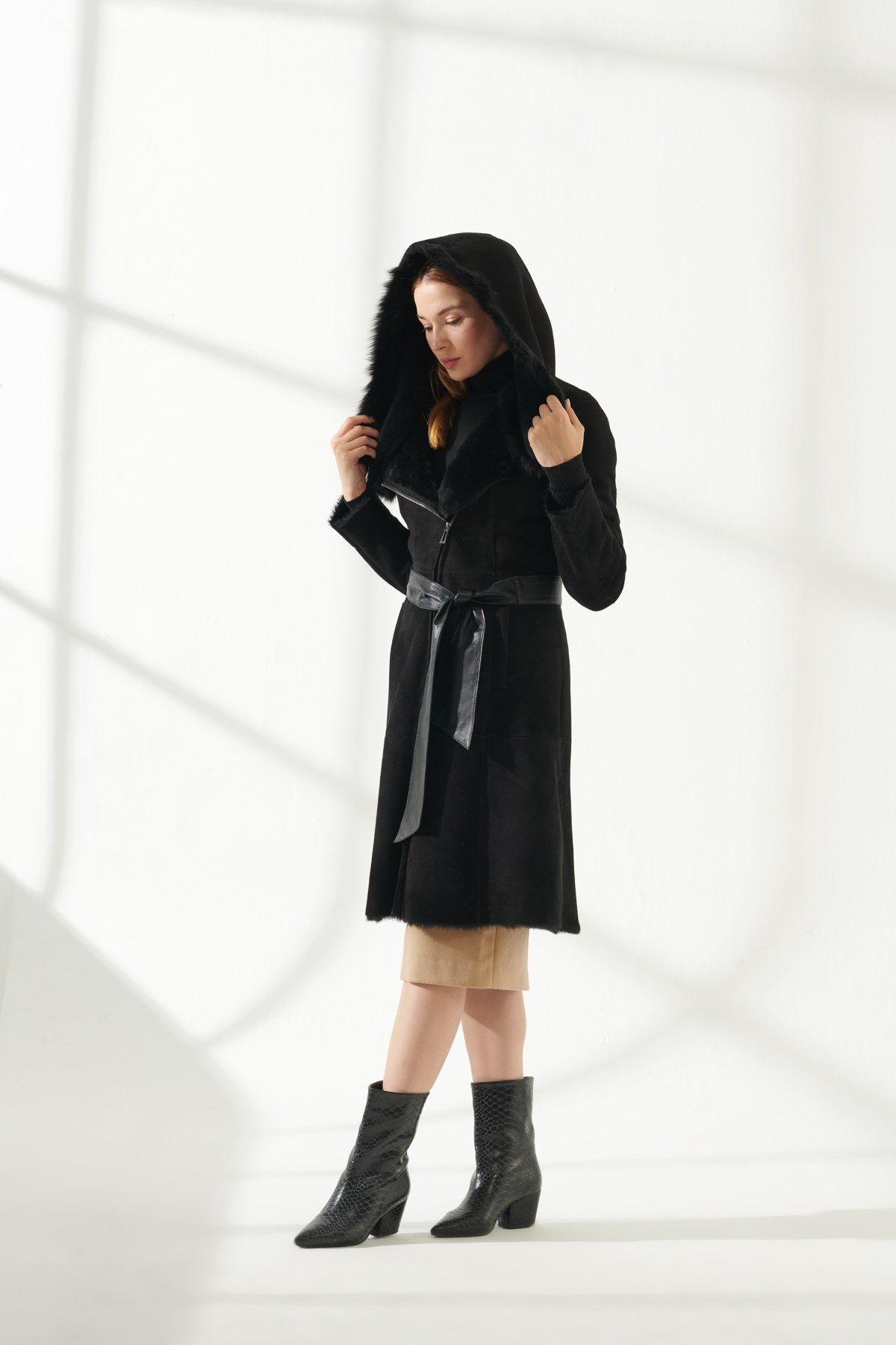LORAN Women Casual Black Shearling Coat | Women's Leather \u0026 Shearling Coat