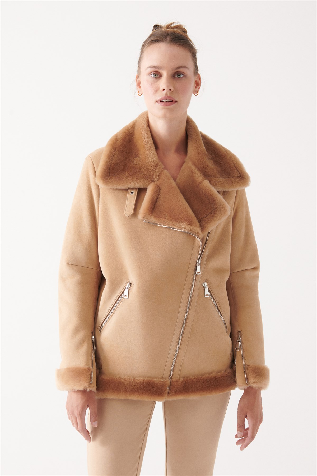 Violeta by mango Long coat Brown XXL WOMEN FASHION Coats Long coat Suede leather discount 64% 