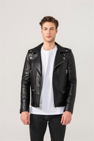 Andrey Men Biker Black Leather Jacket, Best Care For Leather Motorcycle Jackets