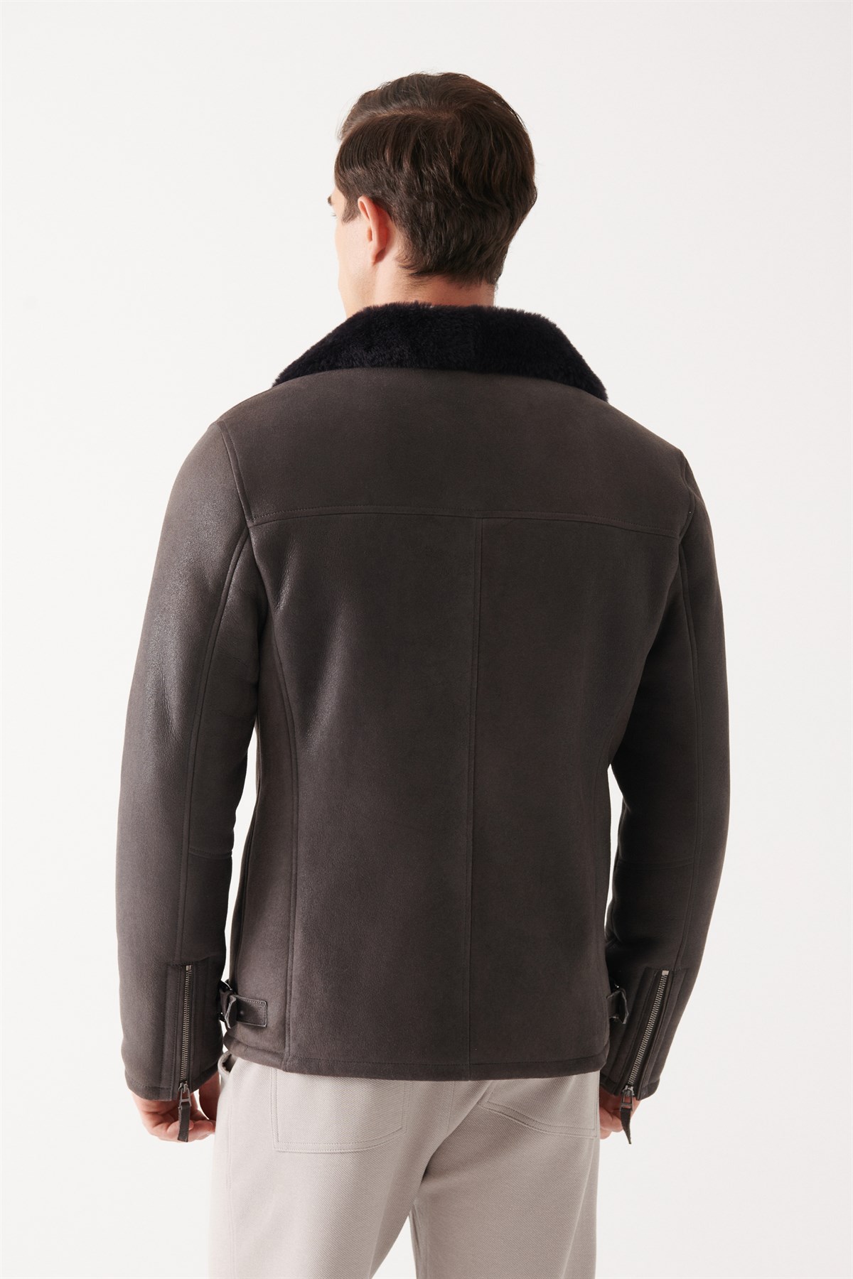 LUCAS Men Grey Shearling Jacket | Men Leather and Shearling Coat&Jacket