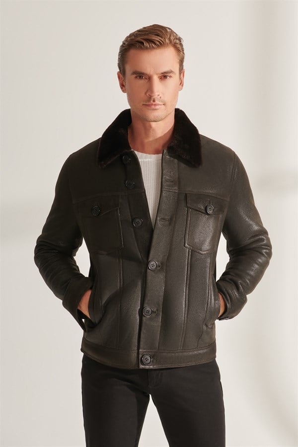 MEN'S SHEARLING JACKETDIEGO Men Brown Shearling Leather Jacket