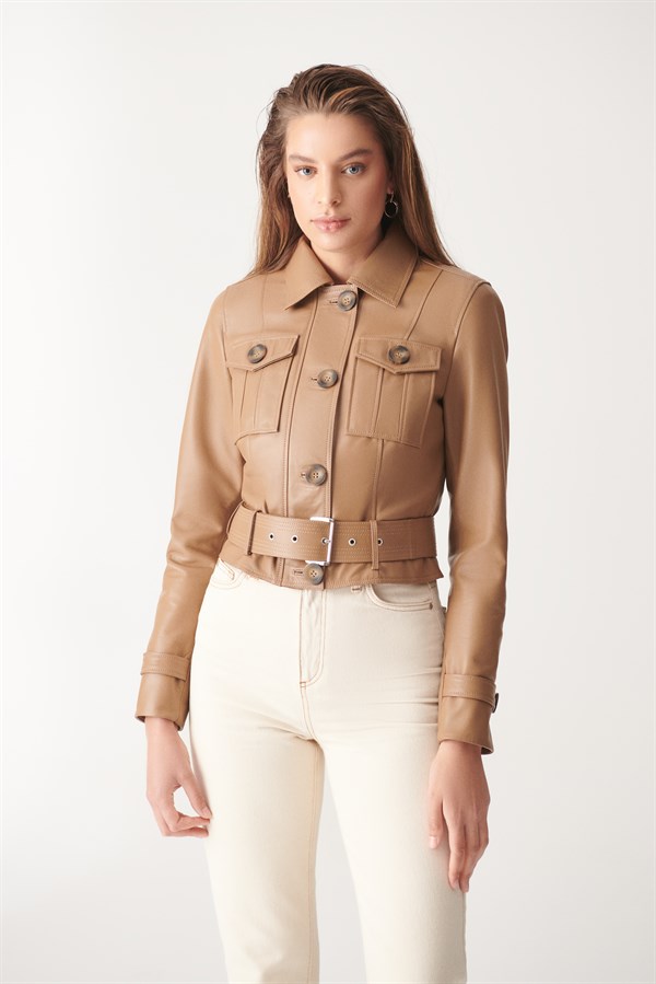 WOMEN'S LEATHER JACKETAMARA Light Brown Sport Leather Jacket