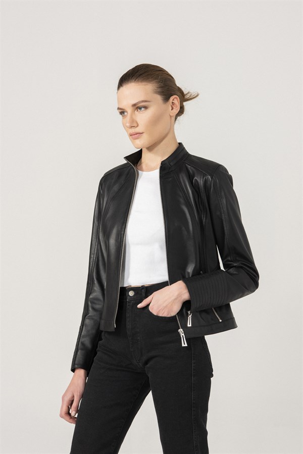 WOMEN'S LEATHER JACKETMelanie Women Sport Black Leather Jacket