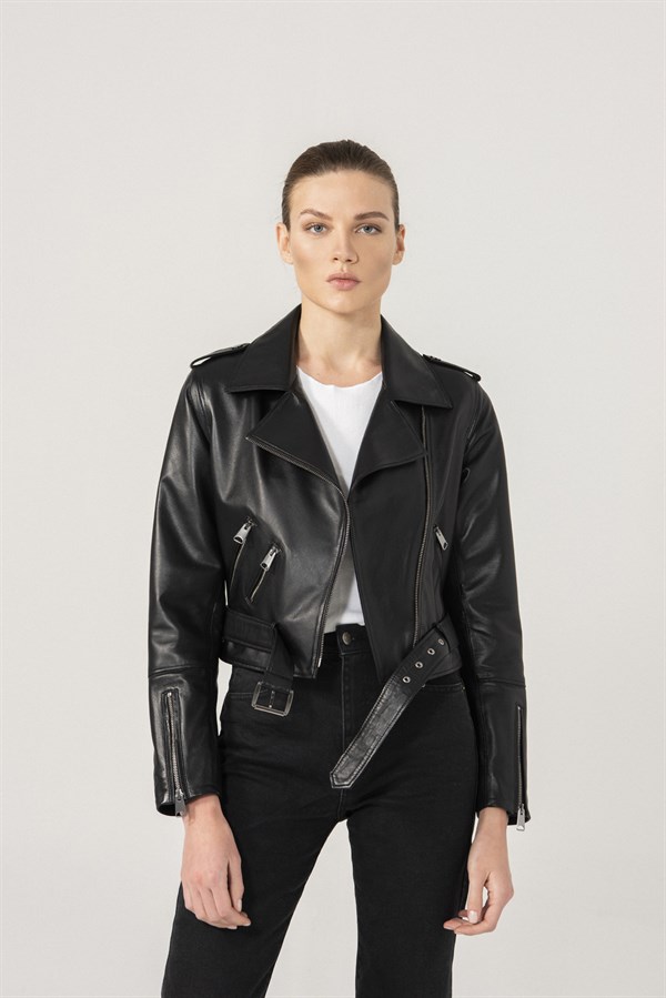 WOMEN'S LEATHER JACKETSELENA Women Biker Black Leather Jacket