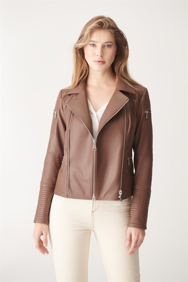 WOMEN'S LEATHER JACKETVALERIA Tan Sport Leather Jacket
