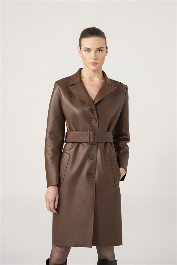 KADIN DERİ KABANHILARY Women Brown Laminated Leather Coat