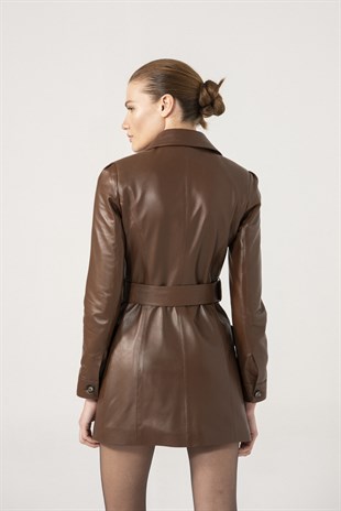 KADIN ELBİSEBianca Women Brown Leather Dress