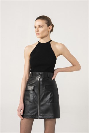 KADIN ETEKIsabel Women Black Leather Skirt