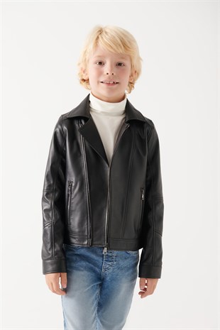 BOYS-BARNY Boys Black Leather Jacket