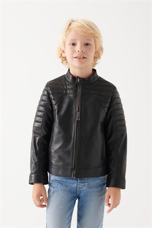 BOYS-FRED Boys Black Leather Jacket