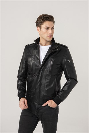 MEN'S LEATHER JACKETEddy Men Sports Black Leather Jacket