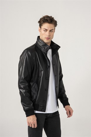 MEN'S LEATHER JACKETELIO Men Sport Black Leather Jacket