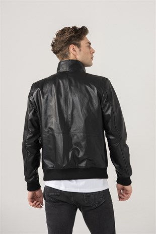 MEN'S LEATHER JACKETELIO Men Sport Black Leather Jacket