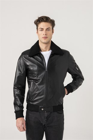 MEN'S LEATHER JACKETElvis Men Sports Black Leather Jacket