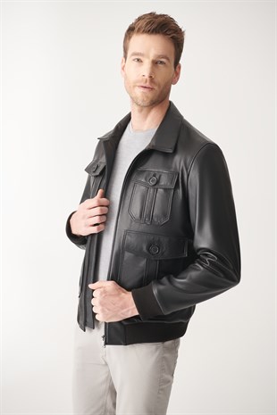 MEN'S LEATHER JACKETFERGUSON Black College Leather Jacket