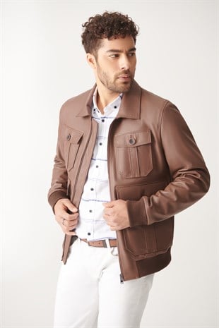 MEN'S LEATHER JACKETFERGUSON Tan College Leather Jacket
