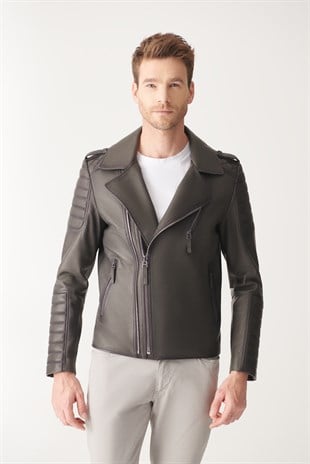 MEN'S LEATHER JACKETMARTIN Gray Blackout Biker Leather Jacket