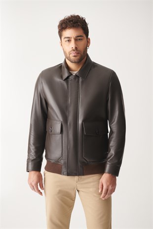MEN'S LEATHER JACKETPARKER Brown College Leather Jacket