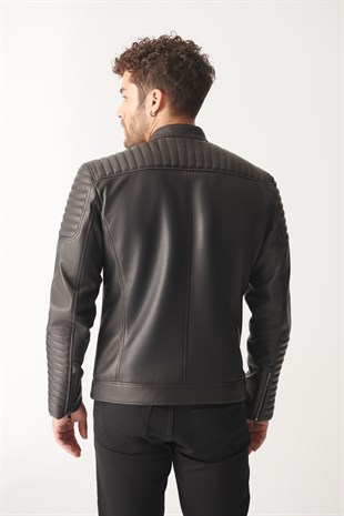 MEN'S LEATHER JACKETSOSA Gray Blackout Biker Leather Jacket
