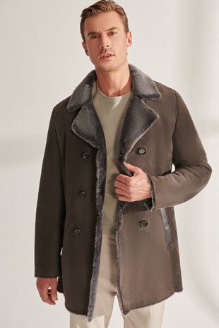 MEN'S COATCLARK Men Gray Shearling Leather Coat