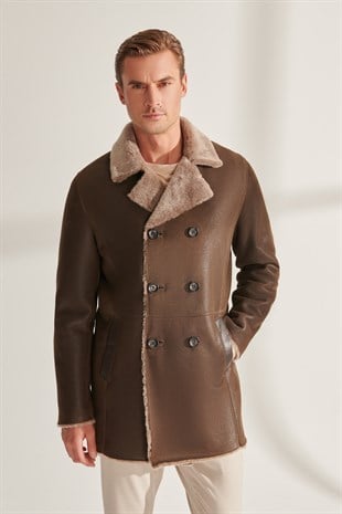 MEN'S COATCLARK Men Khaki Shearling Leather Coat