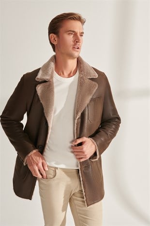 MEN'S COATKELVIN Men Khaki Shearling Leather Coat