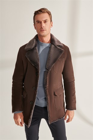 KELVIN Men Brown Shearling Leather Coat