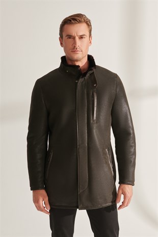 WILLIAM Men Brown Shearling Leather Coat
