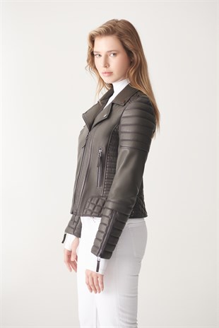 WOMEN'S LEATHER JACKETADA Gray Biker Leather Jacket