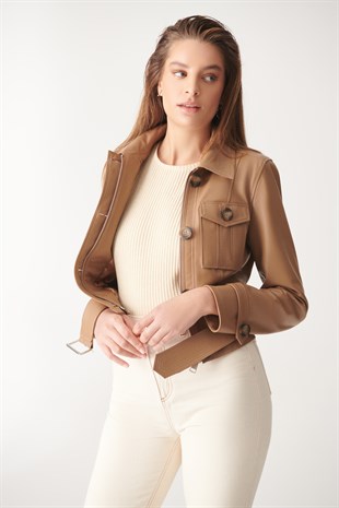 WOMEN'S LEATHER JACKETAMARA Light Brown Sport Leather Jacket