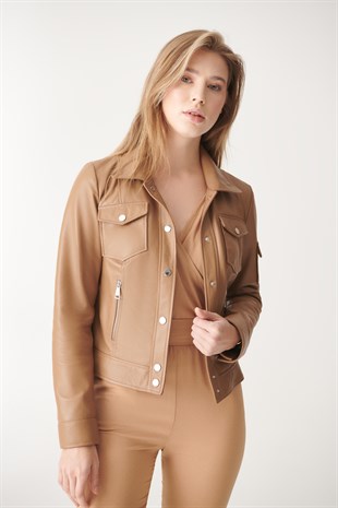 WOMEN'S LEATHER JACKETDEMI Light Brown Sport Leather Jacket