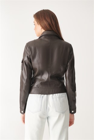 WOMEN'S LEATHER JACKETDEMI Green Sport Leather Jacket