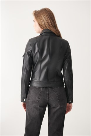 WOMEN'S LEATHER JACKETDEMI Black Sport Leather Jacket