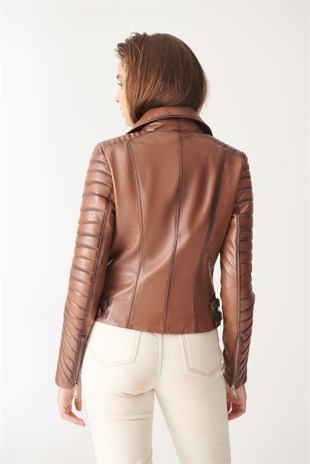 WOMEN'S LEATHER JACKETEVA Brown Black-out Leather Jacket