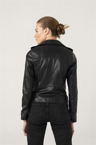WOMEN'S LEATHER JACKETLILY Women Biker Black Leather Jacket