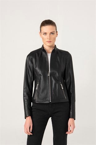WOMEN'S LEATHER JACKETMelanie Women Sport Black Leather Jacket