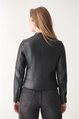 WOMEN'S LEATHER JACKETRENATA Black Biker Leather Jacket