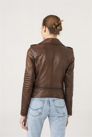 WOMEN'S LEATHER JACKETSandra Women Biker Brown Leather Jacket