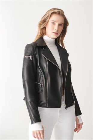 WOMEN'S LEATHER JACKETVALERIA Black Sport Leather Jacket