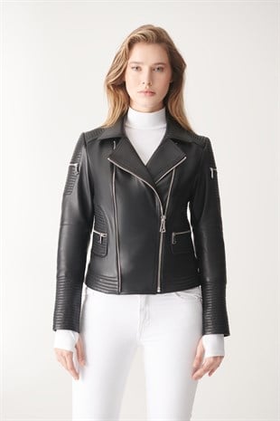 WOMEN'S LEATHER JACKETVALERIA Black Sport Leather Jacket