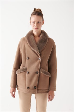 WOMEN FUR COAT-CARMEN Women Brown Shearling Coat