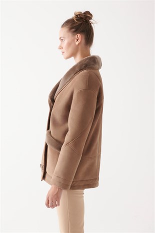WOMEN FUR COAT-CARMEN Women Brown Shearling Coat