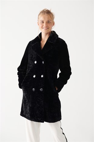 WOMEN FUR COAT-NANCY Women Black Shearling Coat