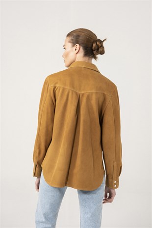 KADIN SÜET CEKETSophia Women Camel Suede Shirt Jacket