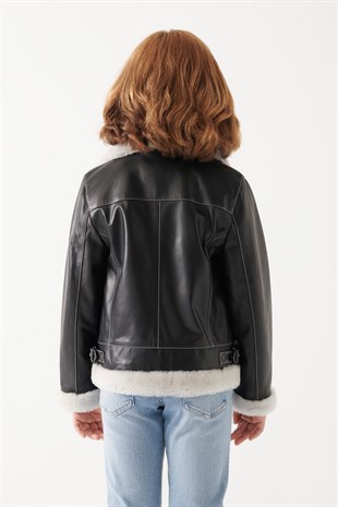 GIRLS-CHARLY Girls Black Leather Jacket