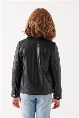 GIRLS-VILMA Girls Black Leather Jacket